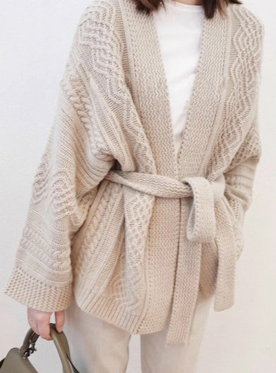 Winter Knitted Cardigans Sashes Lace Up Knitted