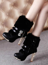 Winter Fur Boots Plush Warm Platform Ankle Boots