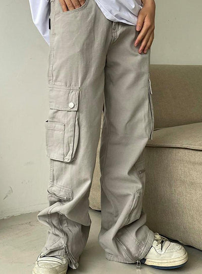 Retro Zipper Split Multi-pocket Jeans