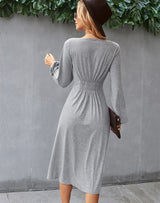 A-line V-neck Long Sleeve dress