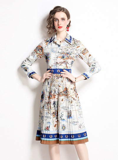 Printed Slim Long Sleeve Shirt Dress