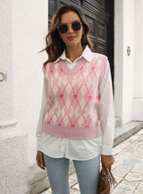 Jacquard Diamond Checkered Sweater Vest