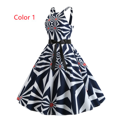 Retro Print Sleeveless Dress