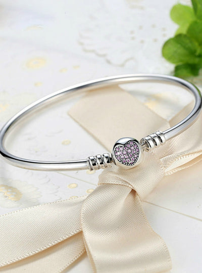 925 Sterling Silver Snake Chain Heart Bangle & Bracelet