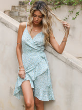 Floral V-neck Print Sling Dress