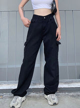 Women Jeans Pocket High Waist Jeans Korean