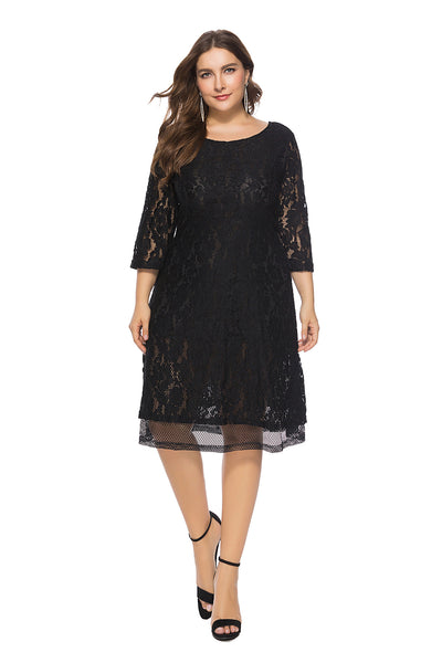 Black Round Neck Lace Slim Dress