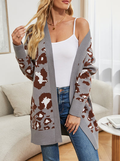 V-neck Leopard-print Long Cardigan