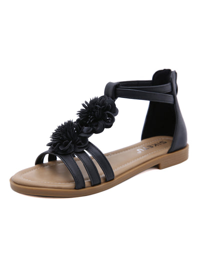 Retro Flower Zipper Roman Flat Sandals