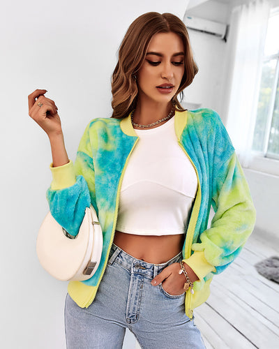Tie-dyed Long-sleeved Plush Coat