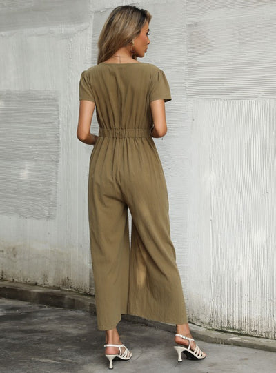 Women V-neck Pants Wide-leg Jumpsuit