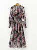 Women Floral Printed Midi Dress Long Sleeve Dress