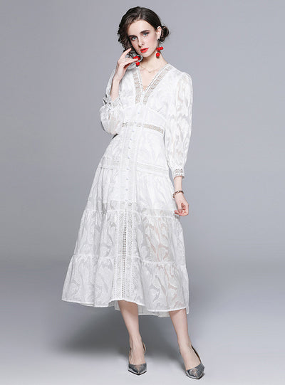 Round Neck Perspective Lace Dress