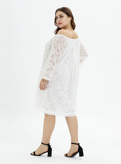 Plus Size Lace Long Sleeve Party Dress