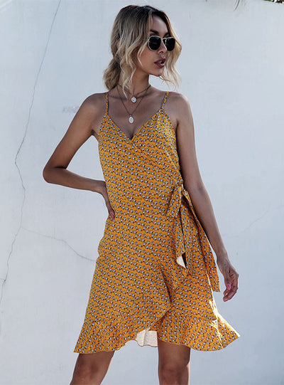 Floral Skirt Flounce Sling Dress