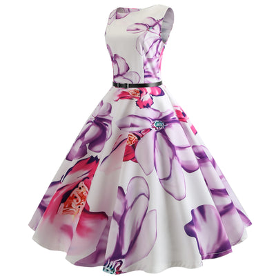 Retro Sleeveless Sexy Purple Print Dress