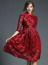 A-Line Hollow Out Lace Dress Sequined Patched 