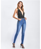 Slim Button Stretch Washed Jeans