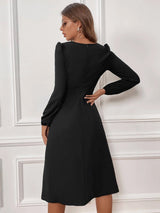 V-neck Slit Long Sleeve Slim Dress