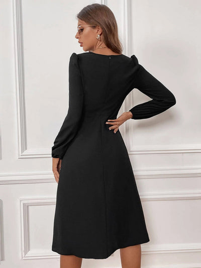 V-neck Slit Long Sleeve Slim Dress