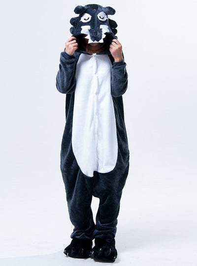 Flannel Cartoon Pajama Wolf Animal Onesie