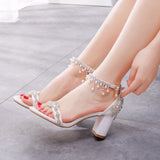 Rough Beaded Rhinestone Tassel Wedding Shoes