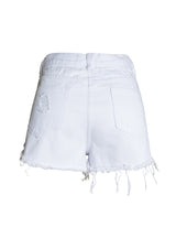 White Denim High Waist Embroidery Shorts
