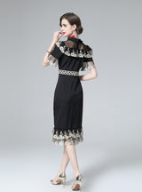 Waist Retro Trumpet Sleeve Lace Fishtail Dress
