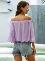 Off the Shoulder Loose-sleeved Chiffon Shirt