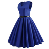 Retro Sleeveless Sexy V-neck Solid Color Dress