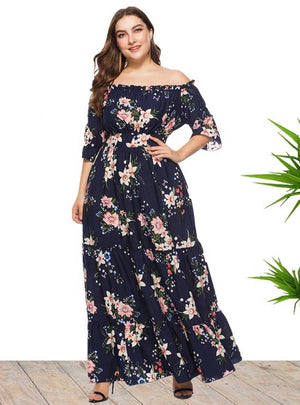 Bohemia Print Short Sleeve Plus Dress