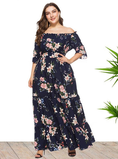 Bohemia Print Short Sleeve Plus Dress