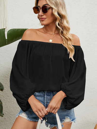 Off the Shoulder Solid Color Chiffon Top