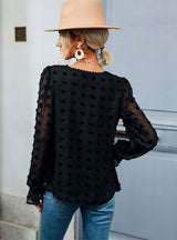 Perspective Gauze Long Sleeve Jacquard V-neck Shirt