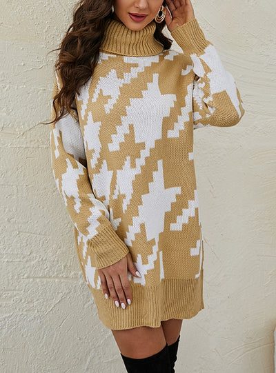 High Neck Long Contrast Lapels Sweater