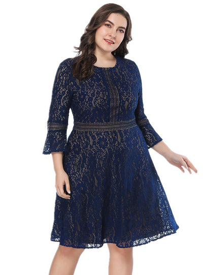 Plus Lace Long Sleeve Short Dress