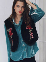 Women's Short Embroidered Faux Fur Waistcoat