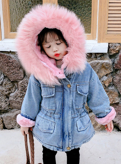 Baby Girl Denim Jacket Plus Fur Warm Toddler Girl Outerwear