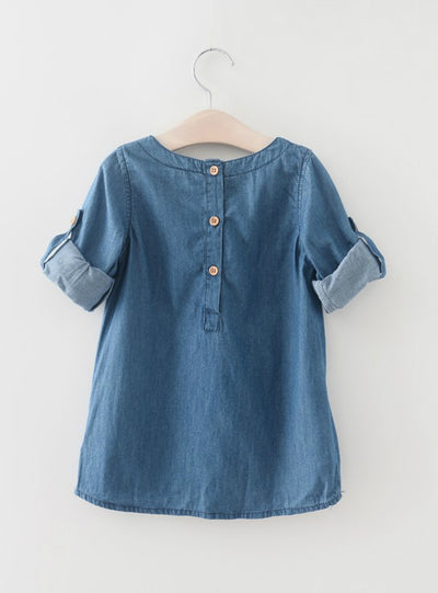 Denim Dress Girls Clothes Butterfly Embroidery Dress