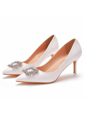 Pointed Heel Square Buckle Rhinestone Shoes