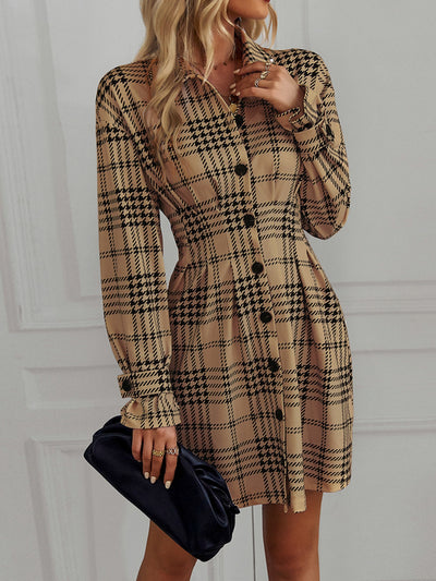 Long Sleeve Plaid Shirt Dress