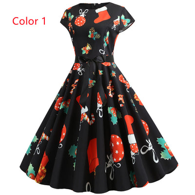 Christmas Printed Short-sleeved Dress