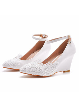 Lace Wedges Slim High Heels Wedding Shoes