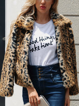 Leopard Coat Faux Fur Women's Long Sleeve Plush