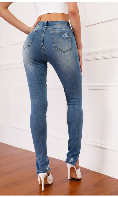 Punched Stretch Jeans Pencil Pants
