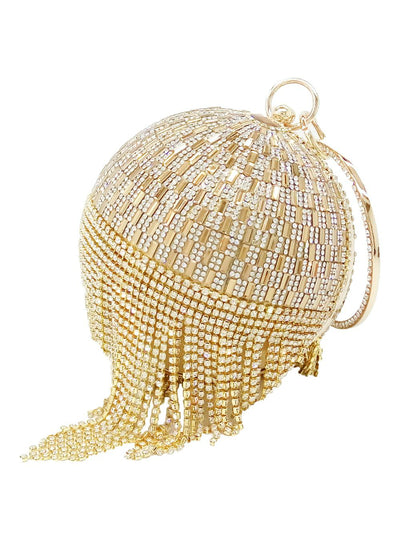 Golden Diamond Tassel Women Party Metal Crystal Clutches