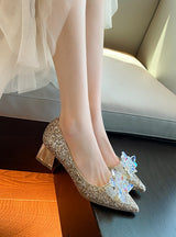 Crystal High-heeled Pointed Thick Heels Shoes