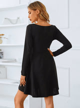 Solid Color Dark V Mesh Backless Dress