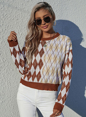 Long-sleeved Pullover Rhombus Sweater