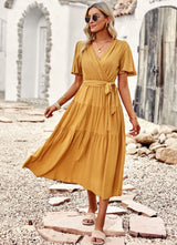 Short Sleeve V-neck Chest-wrapped Dress